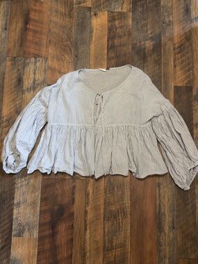 Free People Beaumont Mews Stripe Blouse flowy cropped boho size xs
